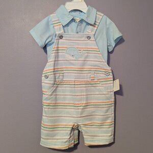 First Impressions 2 piece overall set - 12 month, blue & white